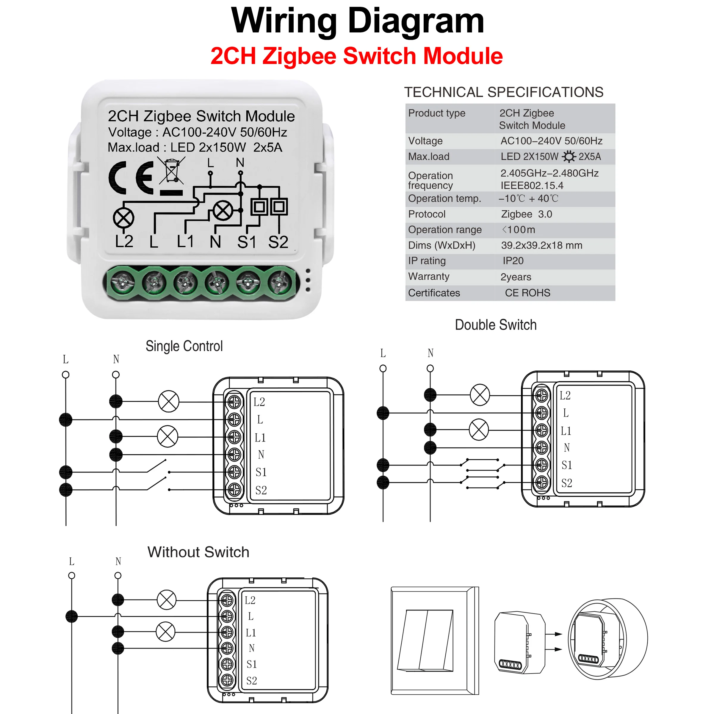 Mini interruptor inteligente - GIRIER Tuya ZigBee 3.0 Switch Mod.10A - Imagem 4