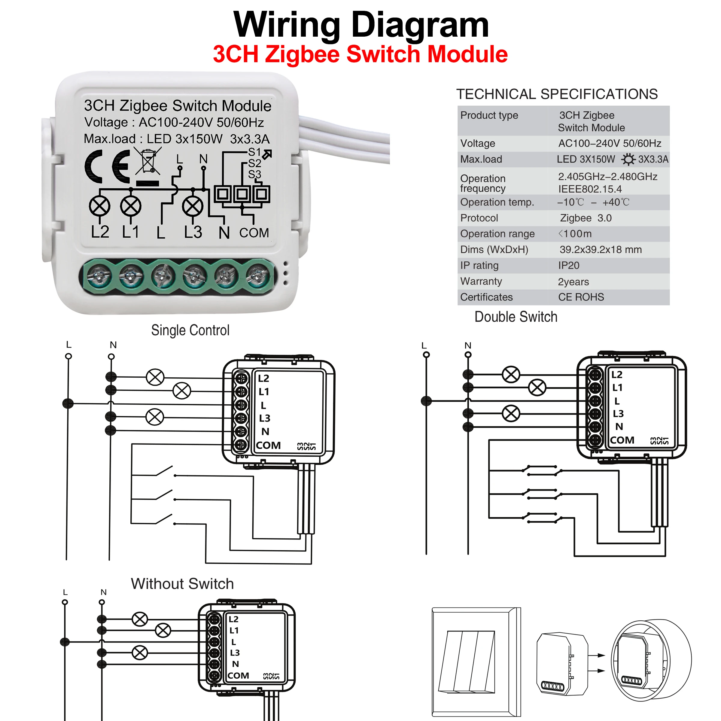 Mini interruptor inteligente - GIRIER Tuya ZigBee 3.0 Switch Mod.10A - Imagem 5