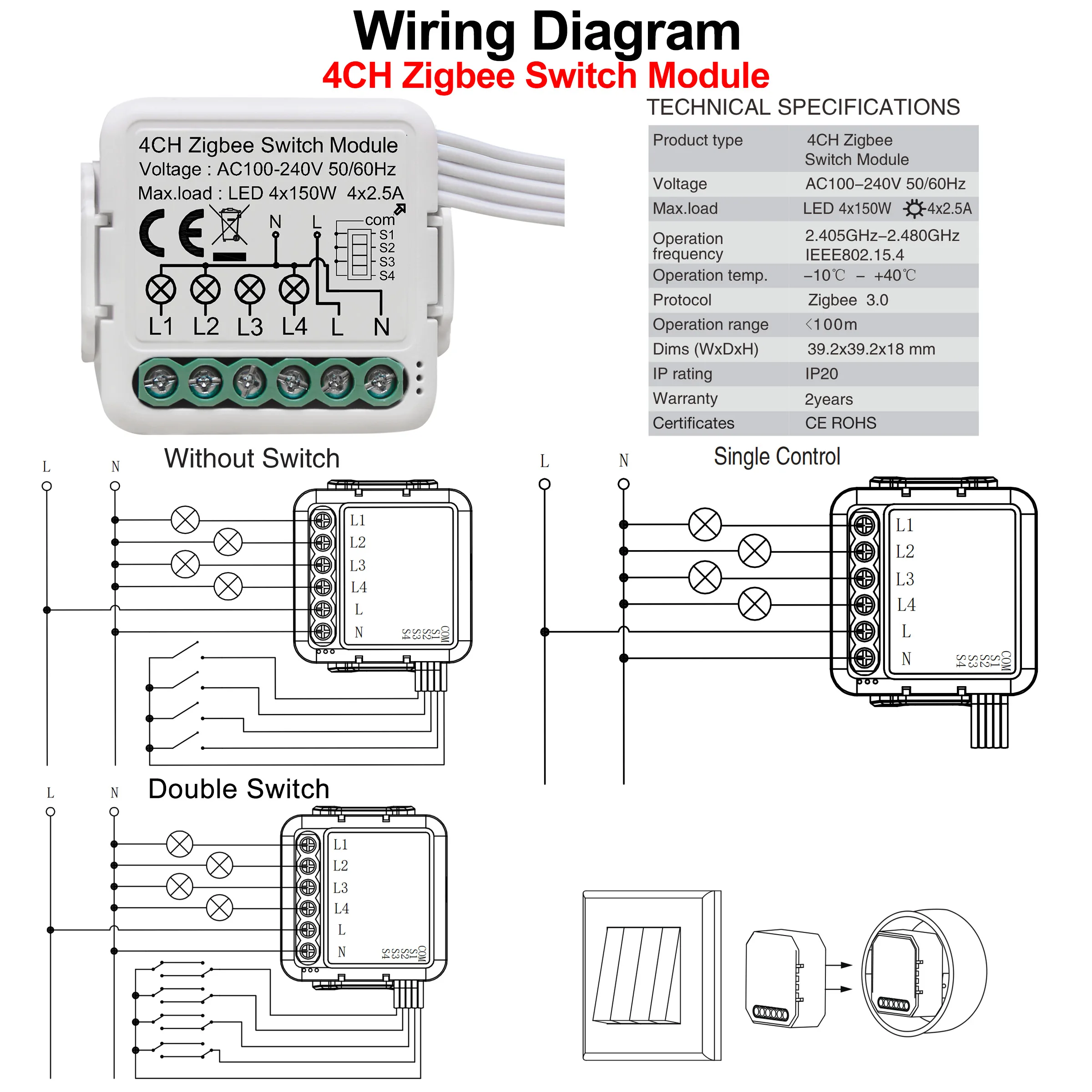 Mini interruptor inteligente - GIRIER Tuya ZigBee 3.0 Switch Mod.10A - Imagem 6