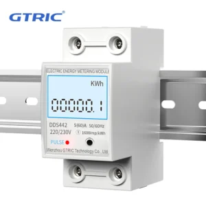 Medidor de energia elétrica GTRIC, monofásico, com display LCD digital, montagem em trilho DIN, 2 fios, wattímetro, CA 230V 50Hz