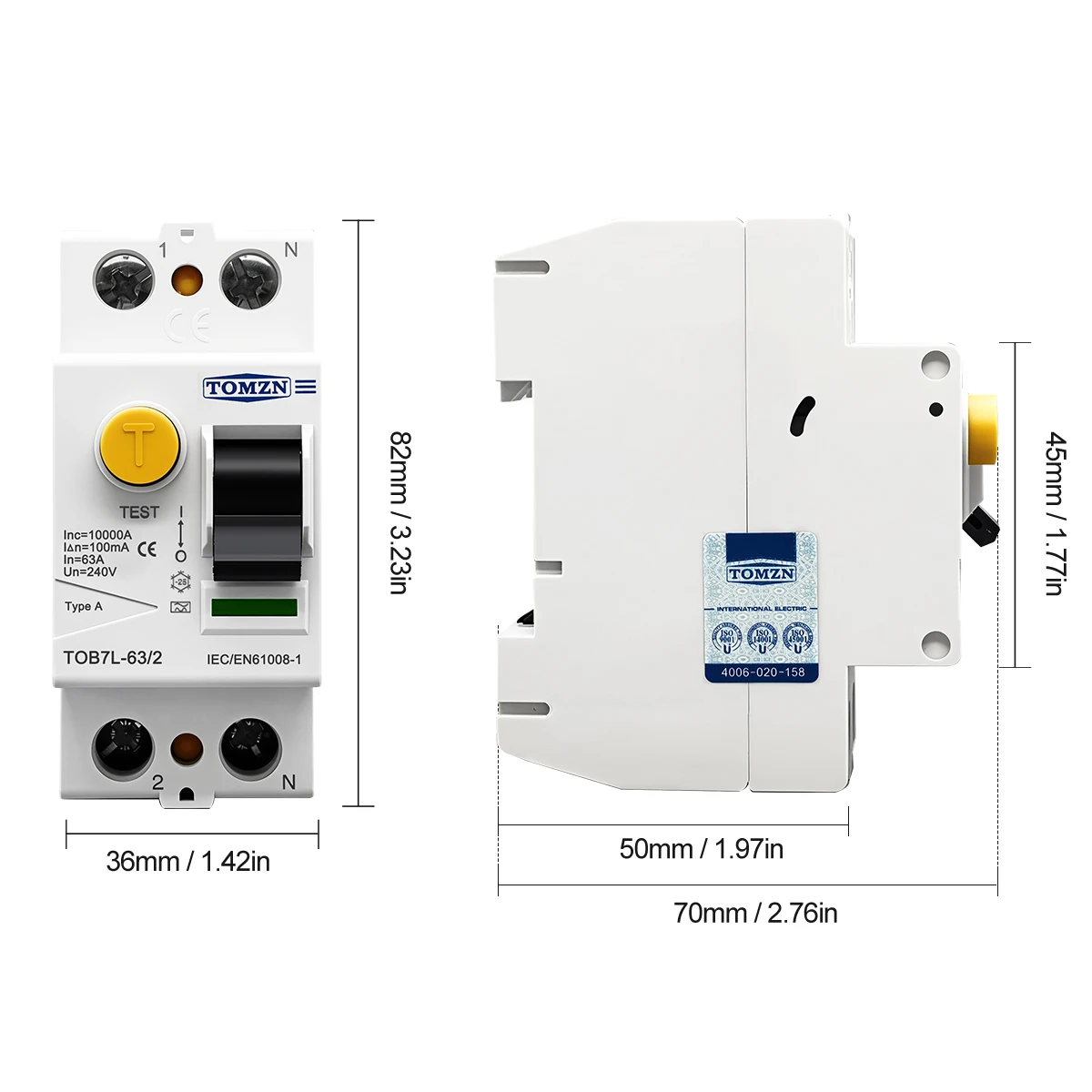 Disjuntor eletromagnético de corrente residual RCCB tipo A/AC/B/F 2P 4P 40A 63A 30mA 100mA 300mA - Imagem 6