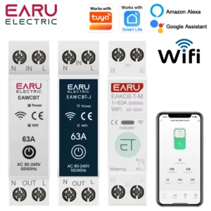 Disjuntores Inteligentes - Tuya WiFi Smart Circuit Breaker MCB 1P+N 63A